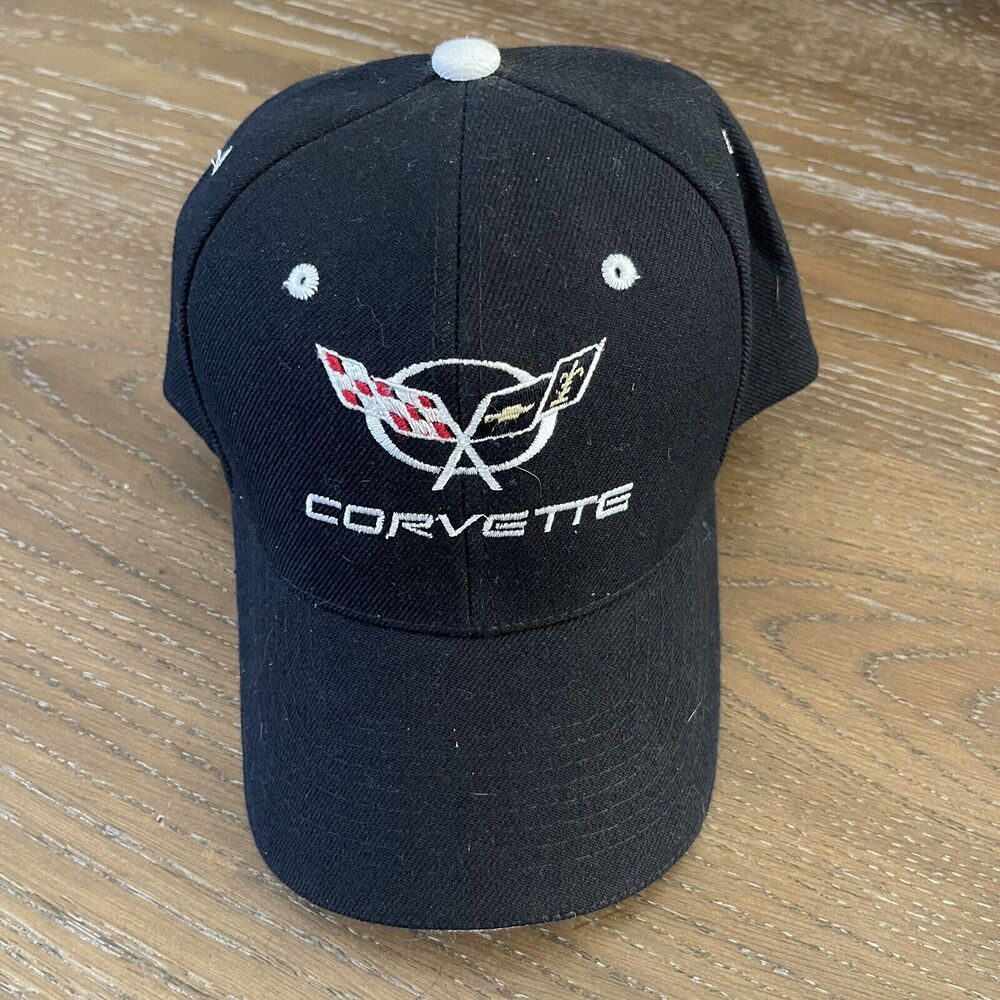 Corvette Adjustable‎ Hat Black Embroidered Sports Car Acrylic